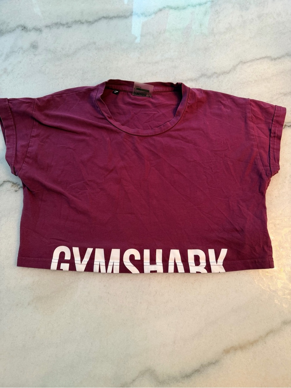 Gymshark Burgundy Crop Tee with Logo Hem